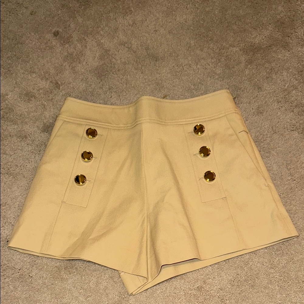 Derek Lam Cream High-Waist Sailor Shorts with Gold Buttons